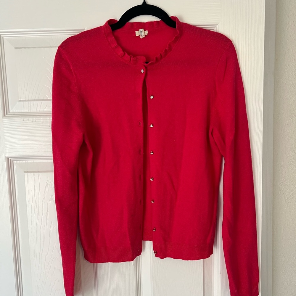 Women's Pink Ruffled Cardigan Sweater